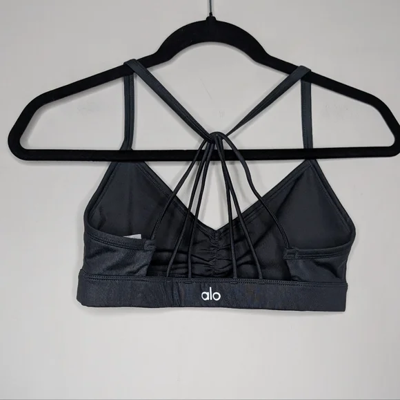 Alo Yoga Sunny Strappy Sports Bra Glossy Black Size S - Picture 7 of 10